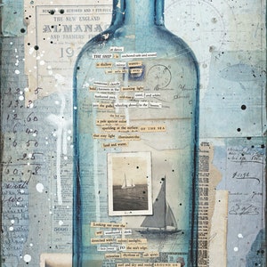 The Ship At Dawn Message in a Bottle Sailing art print Mixed Media Poster New England Art Beach Art Paper Print image 3