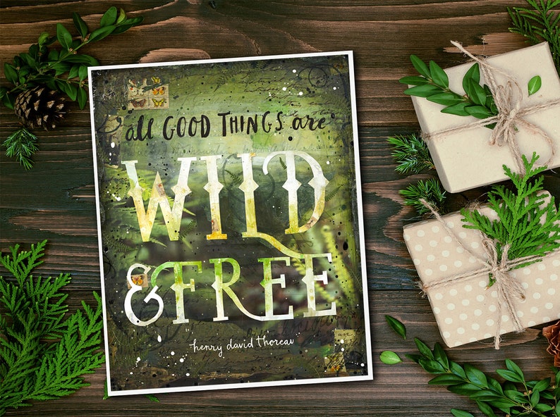 Wild & Free paper print nature word art image 1