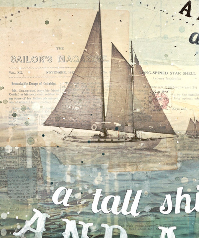 To The Seas Again nautical art print in 3 sizes inspirational nautical typographic word art image 4