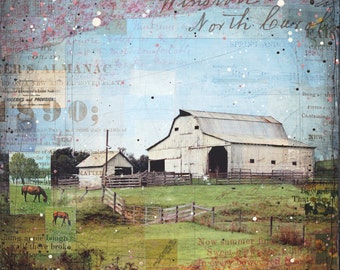 Słodkie ciosy wiatr druku papieru w 3 rozmiarach-Barn art, Mixed Media malarstwo, Mixed Media art, rustykalne art Wall