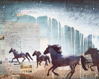 Wild Heart - paper print of mixed media wild mustang horse painting photography