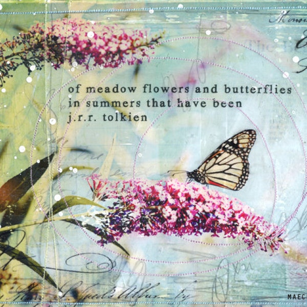 Day 9 - 11"x14" paper print - summery butterfly mixed media art