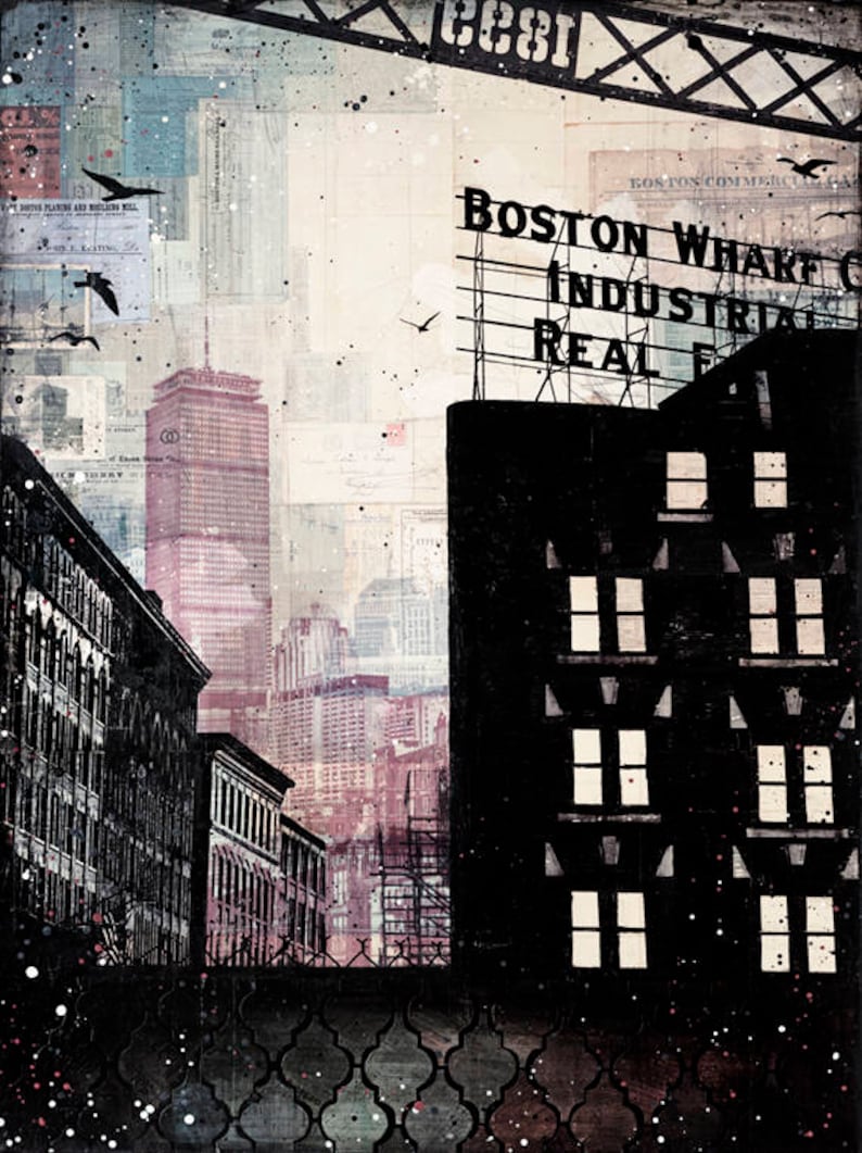 Wolke Abdeckung Nr. 1 Boston-Kunstdruck Abstrakte Skyline von Boston Boston Medienkunst Bild 1