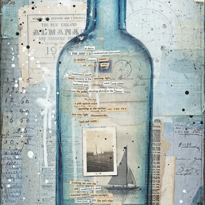 The Ship At Dawn Message in a Bottle Sailing art print Mixed Media Poster New England Art Beach Art Paper Print image 2