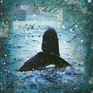 Into The Blue | Whale art print | Nautical artwork | mixed media ocean artwork