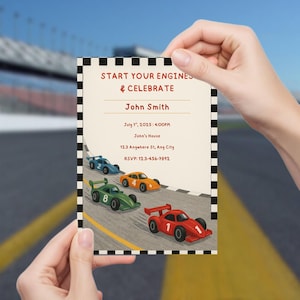 5×7 Editable Race Car Birthday Invitation Template | Printable Boys Racing Party Invite