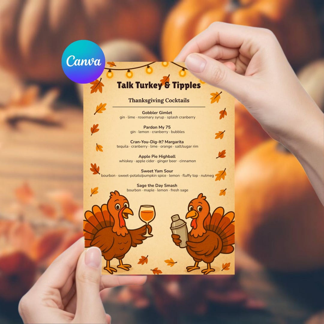 Thanksgiving Bar Menu Template: 