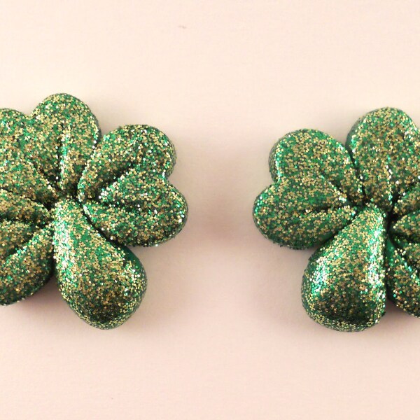 Polymer Clay Beads or Bow Centers - Glittery Shamrocks