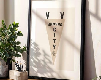 Kansas City Pennant Poster Print | Neutral Wall Art Print Retro Kansas City Gift or Home Decor Midwest Wall Decor Mid Century Minimal Decor