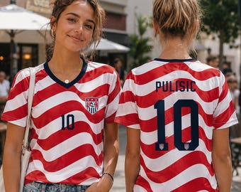 Custom USA Soccer Jersey, Personalized Name and Number Shirt, Patriotic Striped Football Top, Matching Game Day Fan Gift for Women