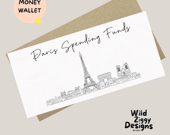Paris Spending Fund Wallet, Paris Travel Fund Envelope, Paris Skyline Doodle Wallet, Paris Trip Gift, Paris France Gift