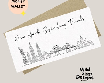New York Spending Fund Wallet | NYC Travel Fund Envelope | New York Skyline Doodle Wallet | New York Trip Gift | NYC Money Holder