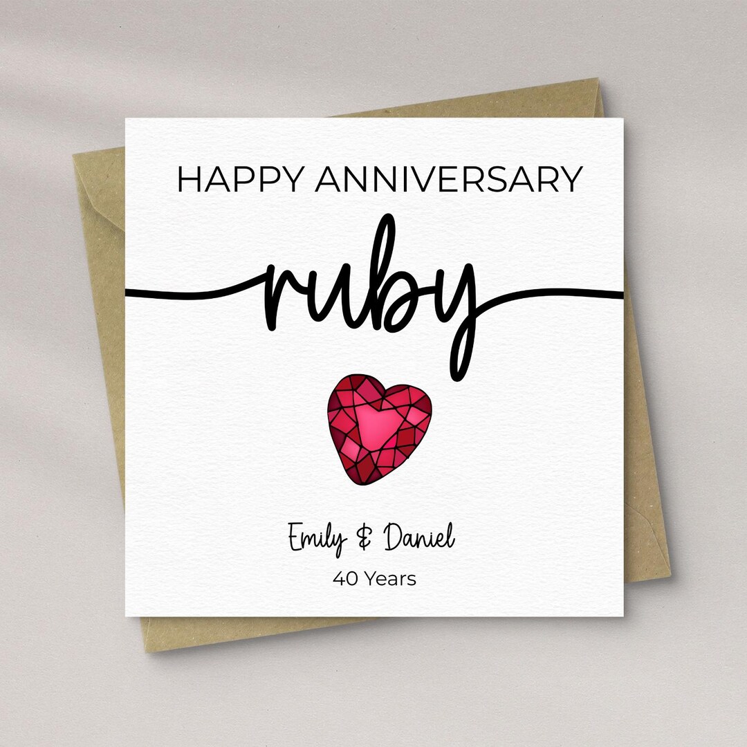 Ruby Wedding Anniversary Card | 40th Anniversary Card | Personalised ...