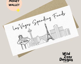 Las Vegas Spending Fund Wallet | Vegas Travel Fund Envelope | Las Vegas Skyline Doodle Wallet | Vegas Trip Gift | Vegas Money Holder