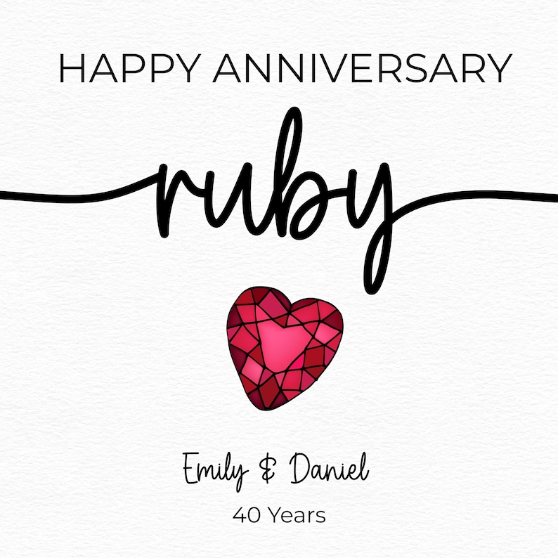 Ruby Wedding Anniversary Card | 40th Anniversary Card | Personalised ...