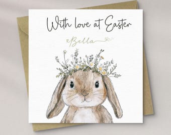 Rabbit Easter Card  | Daughter Niece Sister Granddaughter | Cute Bunny Greeting Card WildFlowers | Handmade Kids Card