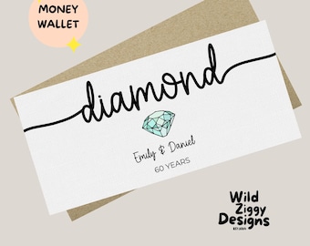 Diamond Anniversary Money Wallet Card, 60th Anniversary Gift Envelope, Personalised Anniversary Cash Holder, Wedding Anniversary Gift