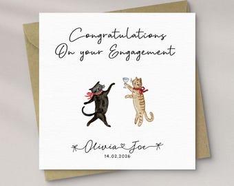 Whimsical Watercolour Cats Engagement Card – Romantic Couple