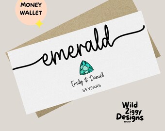 Emerald Anniversary Money Wallet Card, 55th Anniversary Gift Envelope, Personalised Anniversary Cash Holder, Wedding Anniversary Gift