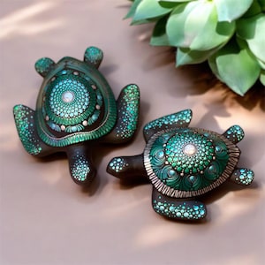 Mandala Art Stone - Sea Turtle Pair
