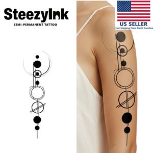 SteezyInk Semi-Permanent Tattoo Geometric Focus Last Upto 2 Weeks 5.5 x 9 Inches