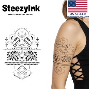 SteezyInk Semi-Permanent Tattoo Floral Mandala Last Upto 2 Weeks 7 x 9 Inches