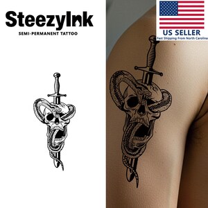 SteezyInk Semi-Permanent Tattoo Pierced Dagger Snake Last Upto 2 Weeks 4 x 7 Inches