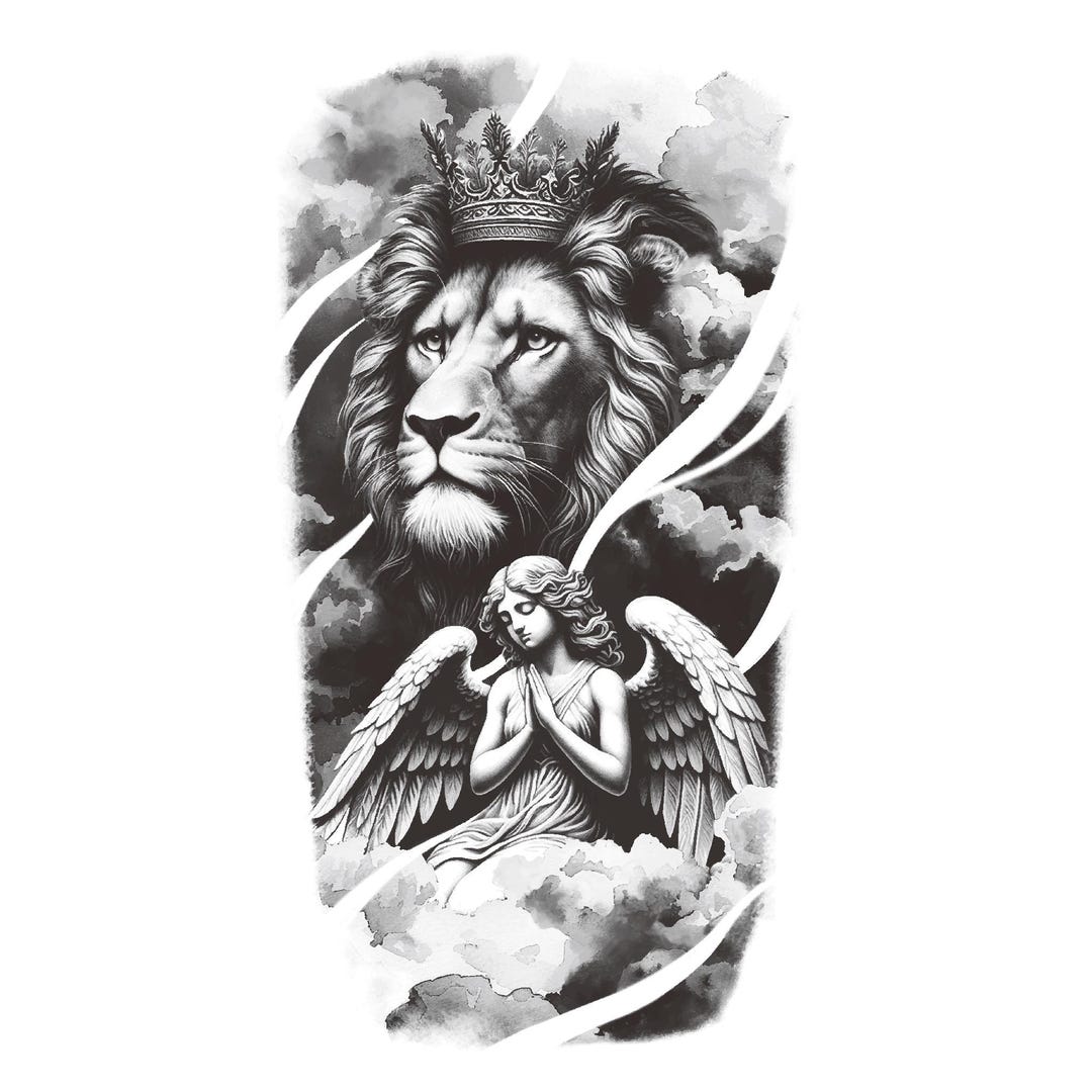Steezyink Semi-permanent Tattoo Crowned Lion and Angel Last Upto 2 ...