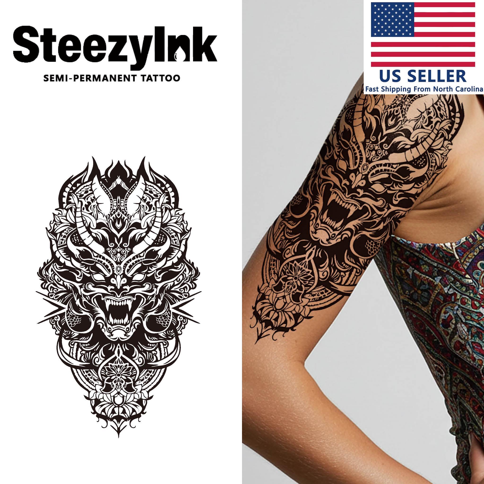 Steezyink Temporary Tattoo Horned Guardian Mandala Last Upto 2