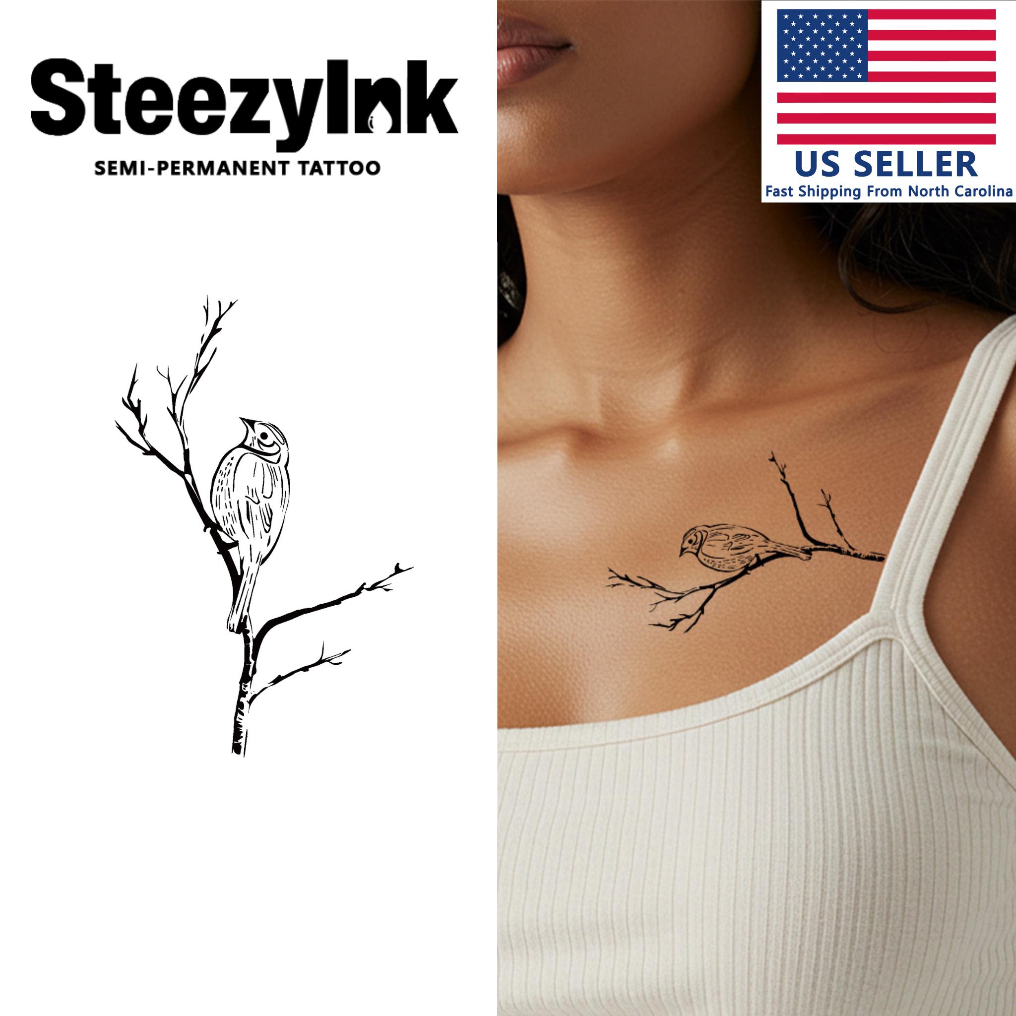 SteezyInk Temporary Tattoo Bird Perch Last Upto 2 Weeks 2 x 3 Inches