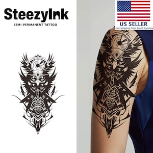 SteezyInk Semi-Permanent Tattoo Tribal Owl Last Upto 2 Weeks 5.5 x 9 Inches