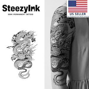 SteezyInk Semi-Permanent Tattoo Fire Dragon Last Upto 2 Weeks 5.5 x 9 Inches