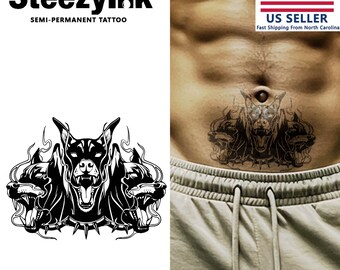 SteezyInk Semi-Permanent Tattoo 3 Headed Cerberus Last Upto 2 Weeks 6.5 x 6.5 Inches