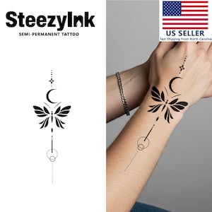 SteezyInk Semi-Permanent Tattoo Geometric Butterfly Last Upto 2 Weeks 4 x 7 Inches