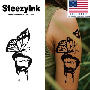 SteezyInk Semi-Permanent Tattoo Butterfly Lips Last Upto 2 Weeks 4 x 7 Inches