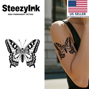 SteezyInk Semi-Permanent Tattoo Bold Butterfly Last Upto 2 Weeks 4 x 4 Inches