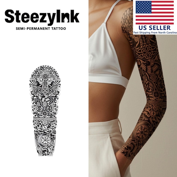 Steezyink Temporary Tattoo Tribal Sleeve Last Upto 2 Weeks 6 X 18