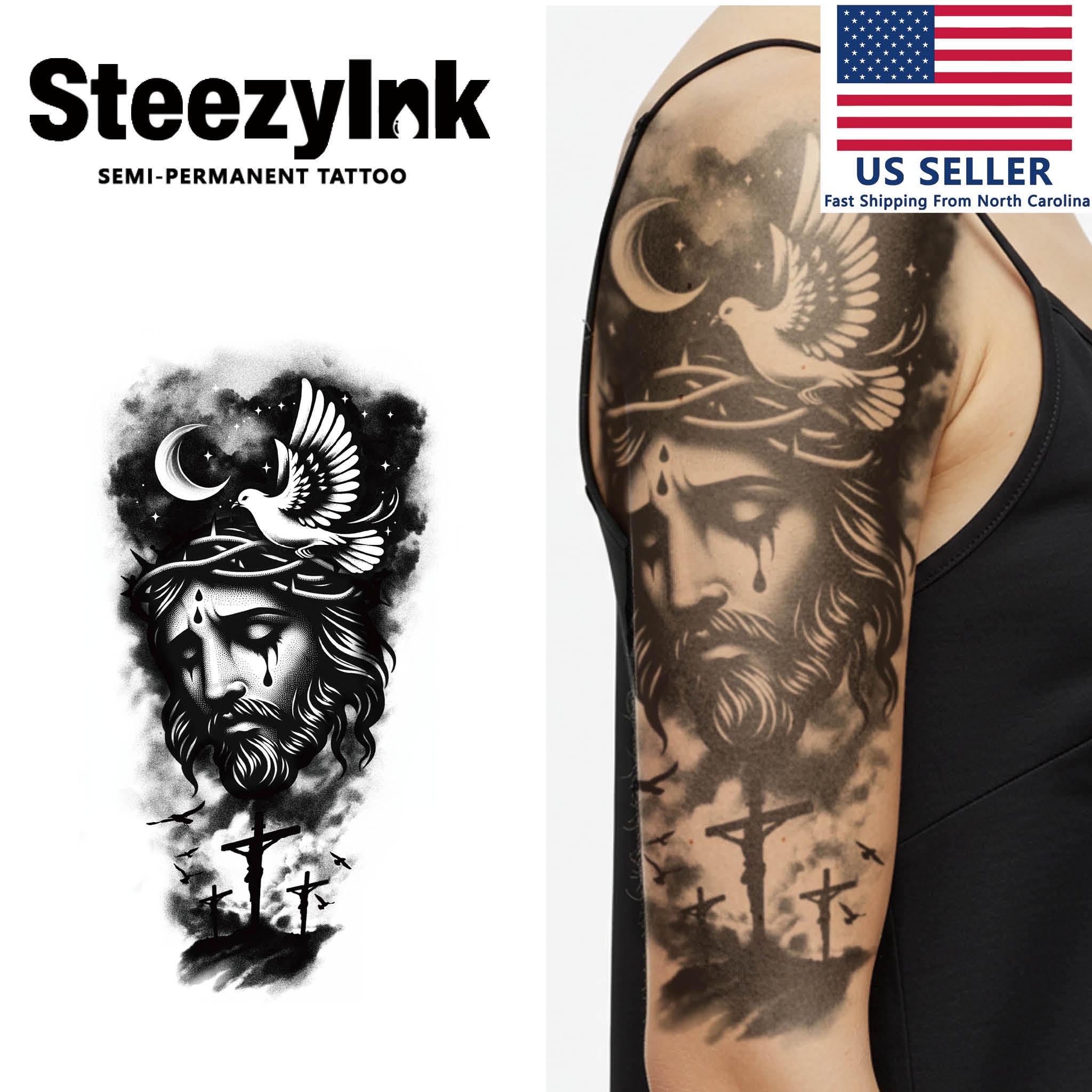 Steezyink Temporary Tattoo Crowned Lion and Angel Last Upto 2