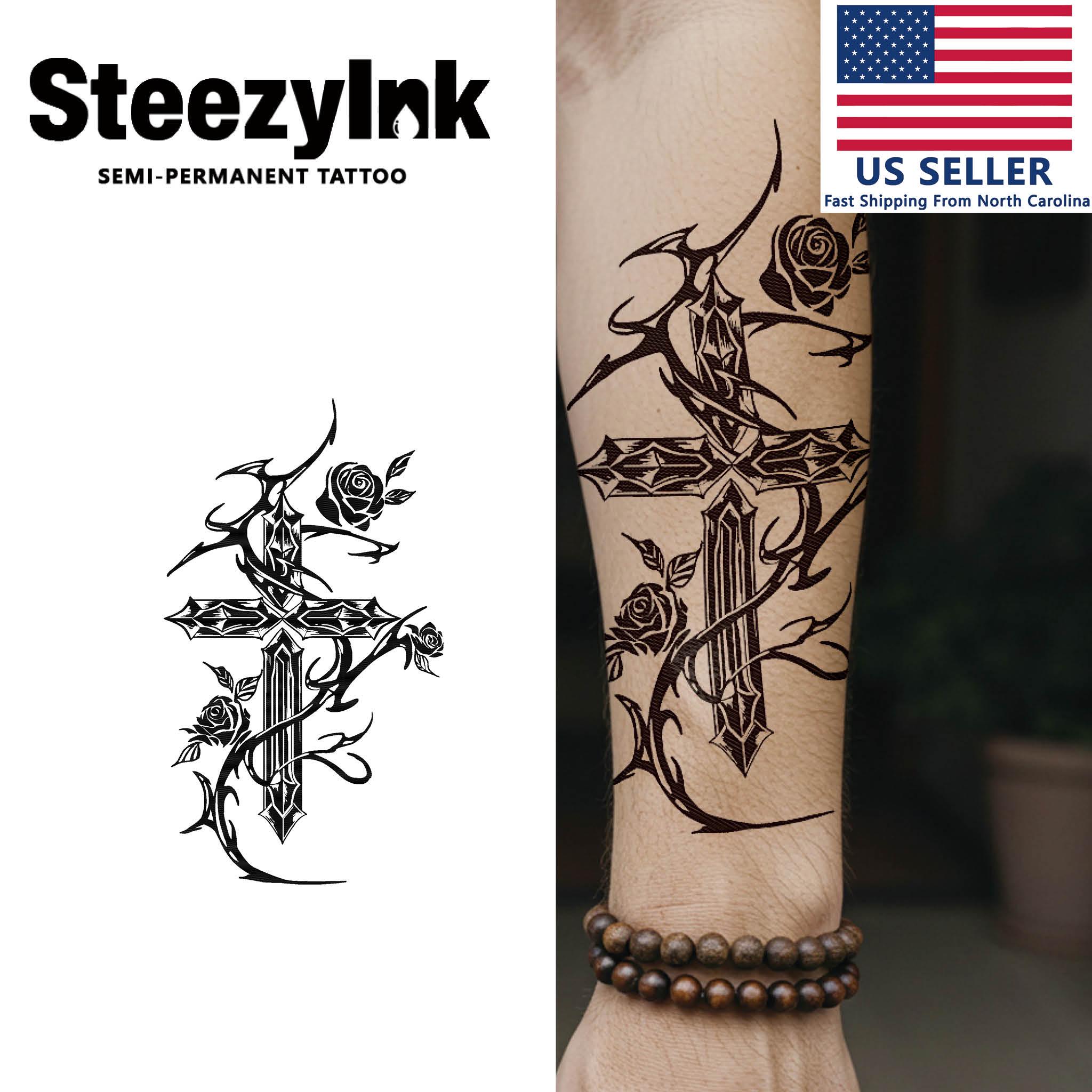 Steezyink Semi-permanent Tattoo Thorned Cross Last Upto 2 Weeks - Etsy