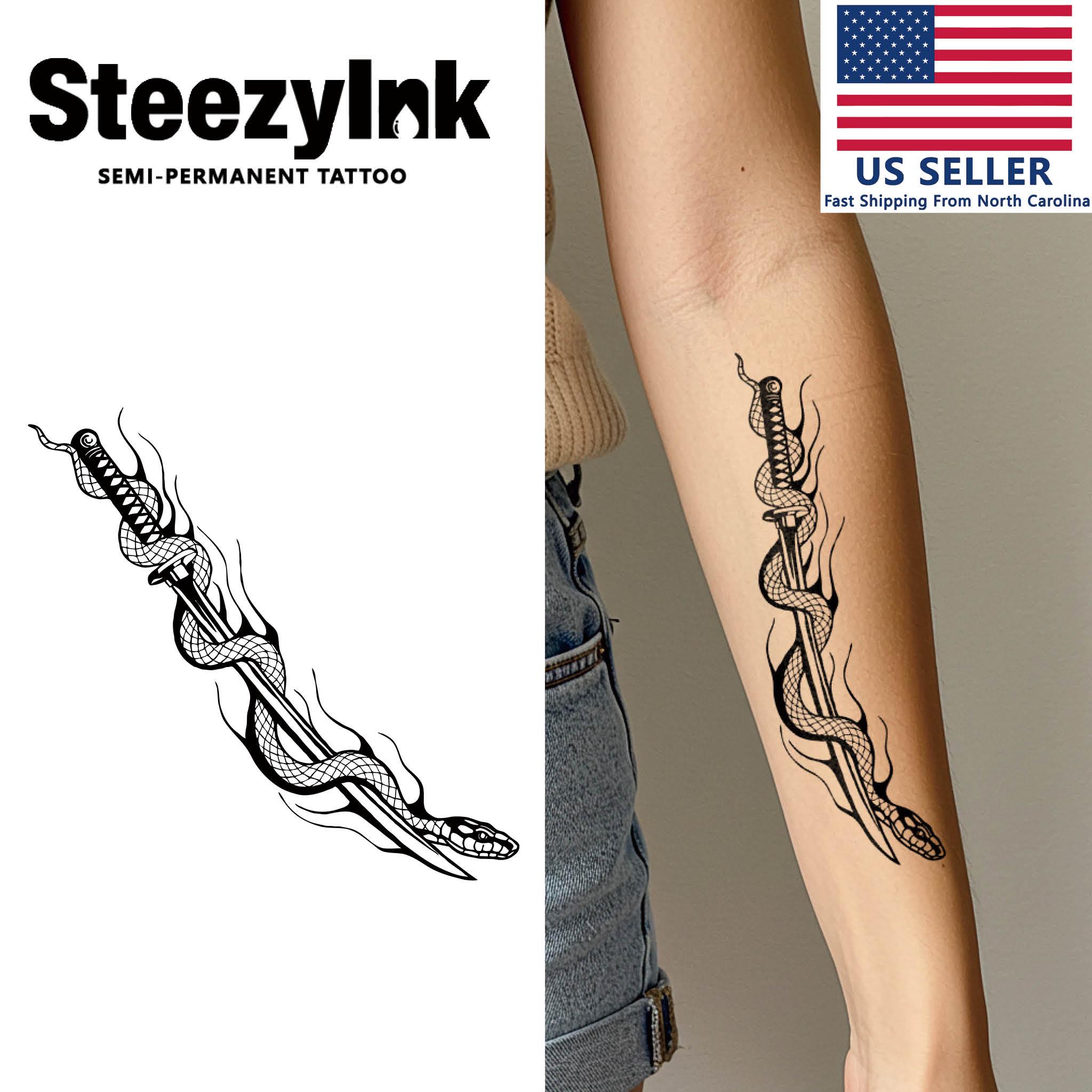 Steezyink Semi-permanent Tattoo Katana Snake Last Upto 2 Weeks 2 X