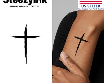 SteezyInk Semi-Permanent Tattoo Cross Last Upto 2 Weeks 2 x 3 Inches