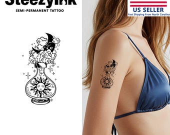 SteezyInk Temporary Tattoo Sun & Moon Potion Last Upto 2 Weeks 2 x 3 Inches