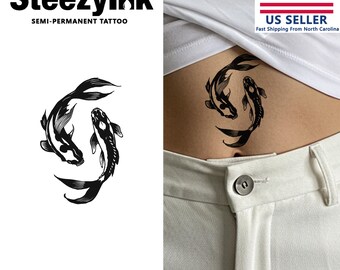SteezyInk Semi-Permanent Tattoo Koi Harmony Last Upto 2 Weeks 2 x 3 Inches