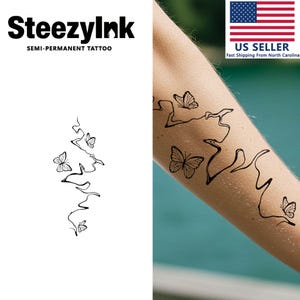 SteezyInk Semi-Permanent Tattoo Abstract Butterfly Last Upto 2 Weeks 4 x 7 Inches