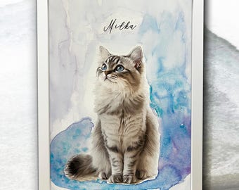 Custom Watercolor Pet Portrait from Photo Personalized Dog or Cat Memorial Art Printable Pet Portrait Remembrance Gift