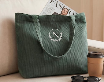Bridesmaid Tote bag, Personalized Bridesmaid Gift bag, Corduroy Tote Bag, Custom Name Bag, Embroidered Monogram Bag, Wedding Party Gifts