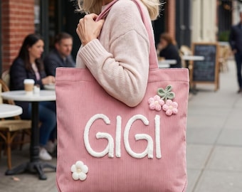 Bolso personalizado para la abuela, regalo para Gigi Nana Mama, bolso de pana con nombre personalizado, regalo de los nietos.