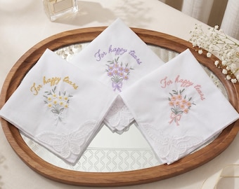 Fazzoletto da sposa personalizzato, fazzoletto ricamato con lacrime di gioia, regalo personalizzato per la sposa, la mamma, il papà, la madre della sposa