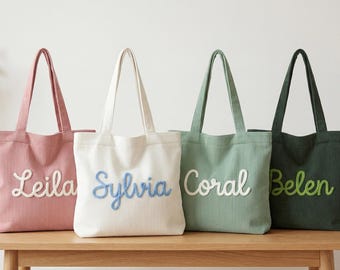 Personalized Bridesmaid Tote Bag, Custom Corduroy Name Bag with Zipper, Wedding Welcome Gift, Bridal Party Tote, Maid of Honor Bag