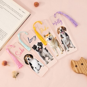 Personalized Pet Portrait Bookmark, Custom Dog Cat Photo Bookmark, Acrylic Bookmark with Tassel, Pet Memorial Gift, Dog Mom Gift, Birthday